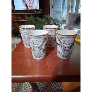 Photo of Antique Victoria Carlsbad Set Of 4 Back Transferware Souvenir Tumblers (3152)