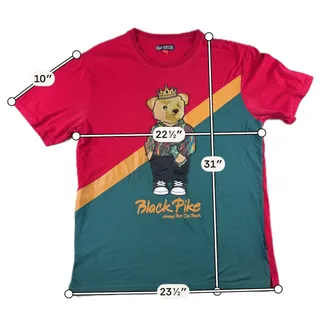 Photo of Black Pike Mens 2XL Embroidered Bear Colorblock Hip Hop Streetwear T-Shirt