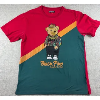 Photo of Black Pike Mens 2XL Embroidered Bear Colorblock Hip Hop Streetwear T-Shirt