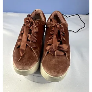 Photo of Steve Madden Women’s Pink Velvet Low Top Fashion Lace-Up Sneakers Ribbon Laces