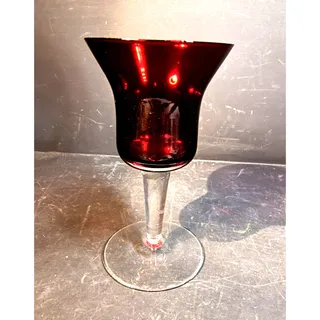 Photo of 2109. Vintage Ruby Red Stemmed Tulip Shaped Candle Holder Votives Tea Lights
