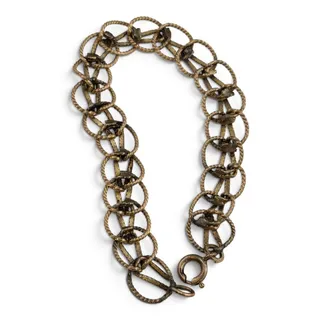 Photo of Vintage Gold Tone Textured Oval Link Bracelet Spring Ring Clasp 7 Inch