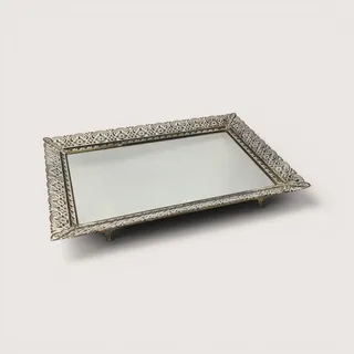 Photo of Vintage Metal and Glass Mirrored Vanity Tray