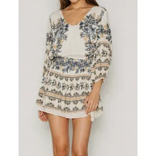 Photo of Free People Moonlight Drive Cream Printed Boho Mini Dress, Size S