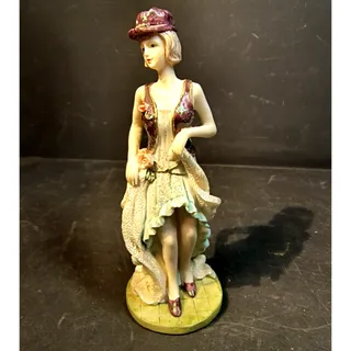 Photo of 2116. Vintage Style 1920s Flapper Girl Figurine Burgundy Teal Cream Deco 5.5 In