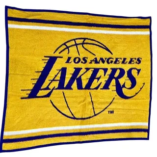 Photo of Vintage 1990s Biederlack Los Angeles Lakers Reversible Heavy Throw Blanket USA