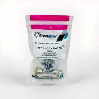 Photo of SharkBite 1/2 x 1/2 x 1/4 Inch Brass Push Tee Stop Valve Compression Fitting PEX