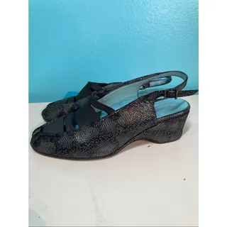Photo of Thierry Rabotin Calista Metallic Snake Wedge Slingback Shoes EU 37 US 6.5-7