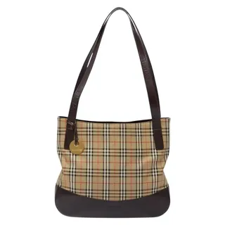 Photo of Burberry Nova Check Canvas Shoulder Bag Beige