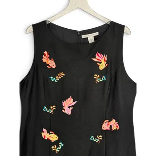 Photo of VTG Natural Instincts dress 16 embroidered colorful fish beach sleeveless sheath