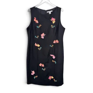 Photo of VTG Natural Instincts dress 16 embroidered colorful fish beach sleeveless sheath
