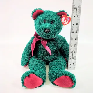 Photo of Ty Beanie Buddy Holiday Teddy Green Red Bow Plush 14 Inch Retired Original Tags