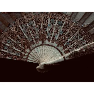 Photo of Rare Antique Hand Painted Fan - Ornate Bone - El Baile - Goya - 19th Century