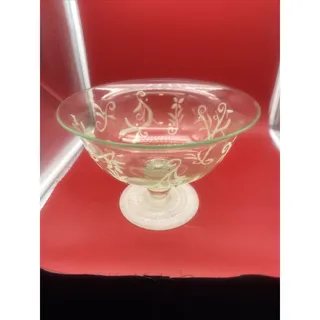 Photo of Frosted Glass Uranium Green Depression Bejeweled Glass Console Bowl 11inch