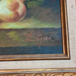 Photo of Vintage M. Aaron Signed Still Life Oil Paintings Pair Fruit Grapes Framed 8x10