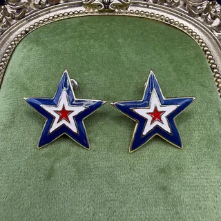 Photo of Patriotic Red White Blue Enamel Star Stud Earrings 1" Preowned