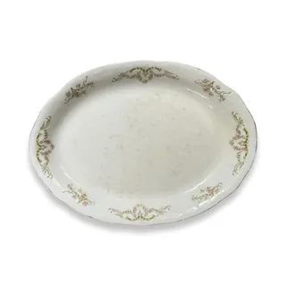Photo of Antique Homer Laughlin 15.5 Inch Floral Serving Platter Eagle Lion Mark 1890s