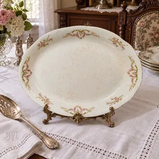 Photo of Antique Homer Laughlin 15.5 Inch Floral Serving Platter Eagle Lion Mark 1890s