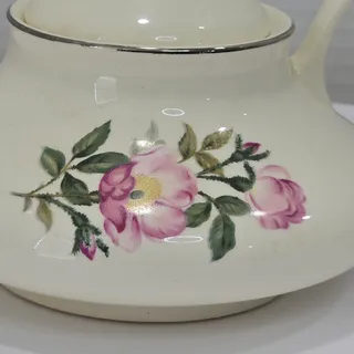 Photo of Wild Rose Serveware Lid Floral Metallic Trim Cottage Granny Core Shabby Chic