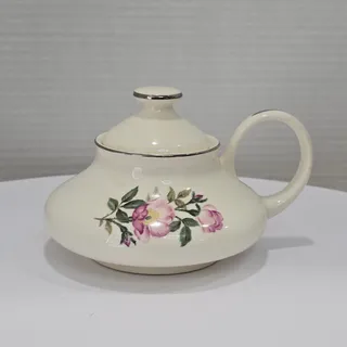 Photo of Wild Rose Serveware Lid Floral Metallic Trim Cottage Granny Core Shabby Chic