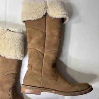 Photo of UGG Sibley Chestnut Suede Tall Boots Womens Size 6.5 Shearling Cuff