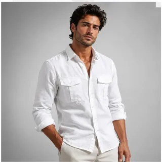 Photo of ouku Men's White Long Sleeve Button-Up Shirt XL Solid Point Collar