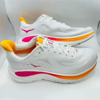 Photo of HOKA Clifton 10 Women's Running Shoes White Electric Rose Orange Size 10 B (NWD)