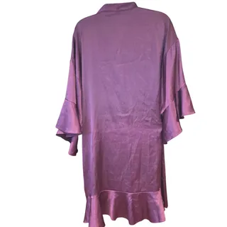 Photo of Victoria's Secret plum purple, satin, 3/4 ruffled sleeved, hem sexy robe sz XS 