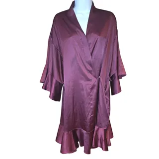 Photo of Victoria's Secret plum purple, satin, 3/4 ruffled sleeved, hem sexy robe sz XS 
