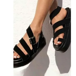 Photo of New Free People by JEFFREY CAMPBELL Getaway Footbed Sandals $158 SIZE 9 Black