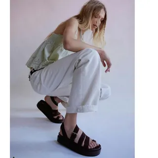 Photo of New Free People by JEFFREY CAMPBELL Getaway Footbed Sandals $158 SIZE 9 Black