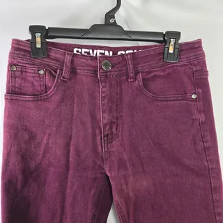 Photo of Men's Seven Souls Burgundy Skinny Fit Denim Jeans Size 32/32 Actual 29/29