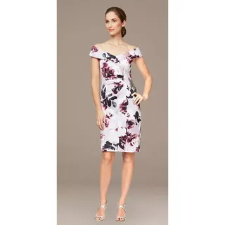 Photo of Alex Evenings Short Crepe Print Off-the-Shoulder Sheath Dress Size 8