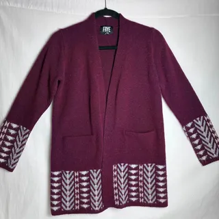 Photo of Frye Southwestern Cardigan Sweater Womens XS Burgundy Aztec Boho Geometric Knit