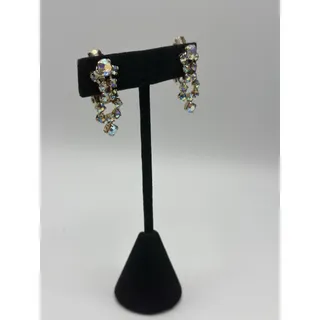 Photo of Vintage Mid Century AB Aurora Borealis Dangle Earrings Gold Tone Clip On