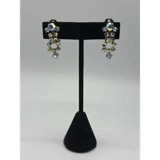 Photo of Vintage Mid Century AB Aurora Borealis Dangle Earrings Gold Tone Clip On