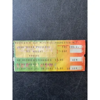 Photo of Vintage Ted Nugent Krokus Concert Ticket Stub Rochester War Memorial 07/09/1981