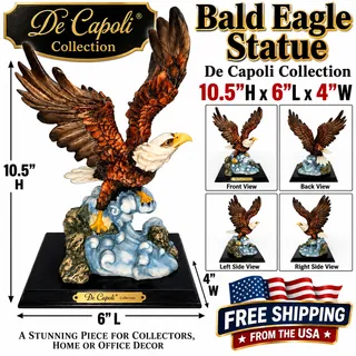 Photo of De Capoli Collection Bald Eagle Statue on Square Wooden Base 10.5"H x 6"L x 4"W