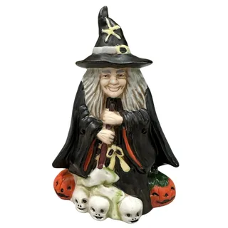 Photo of Spooky Season Witchcore Ceramic Witch Figurine – Hand Painted 7” Shelf Sitter Halloween Decor