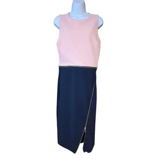Photo of EUC Spense, navy and pink, sleeveless pencil dress w/adjust slit zipper sz 6