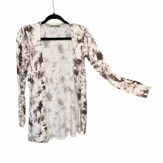 Photo of Velvet open front thin knit cardigan silk cashmere blend medium cream tiedye