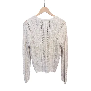 Photo of Lauren Ralph Lauren hand knit white 100% cotton open weave sweater large preppy