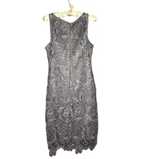 Photo of Julia Jordan Dress Women 6 Silver Floral Metallic Lace Sheath Cocktail Midi 