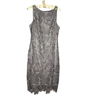 Photo of Julia Jordan Dress Women 6 Silver Floral Metallic Lace Sheath Cocktail Midi 