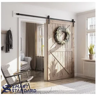 Photo of 8.2 FT Sliding Barn Door Hardware Kit Heavy Duty Single Track Rail Set Black