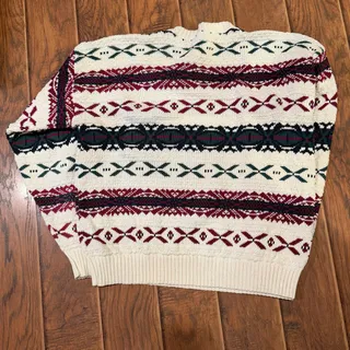Photo of Vtg New Yorker Fair Isle Knit Sweater XL Cotton USA Made Geometric Grandpa Ski Sweater Vintage Knit Grandpa Sweater Ski Sweater