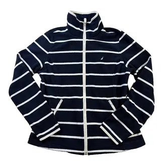 Photo of Nautica Women's Striped Full Zip Fleece Jacket Medium Navy White EUC