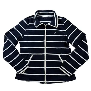 Photo of Nautica Women's Striped Full Zip Fleece Jacket Medium Navy White EUC