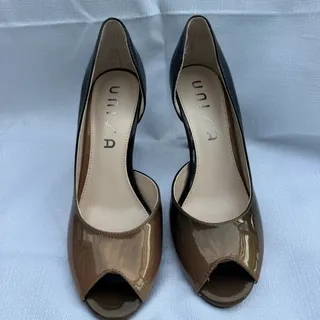 Photo of Unisa UNJUBILEE Black Brown Ombre Patent Peep Toe D'Orsay Heels Women's 7M 3.5"