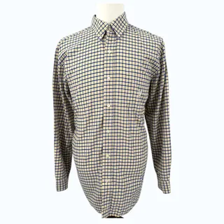 Photo of Chaps Men's XL Yellow Blue Plaid Shirt 100% Cotton Long Sleeve Button Down